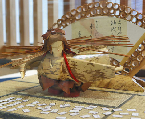 「ちはやふる」華やかに表現　あわら市役所で竹細工師作品展