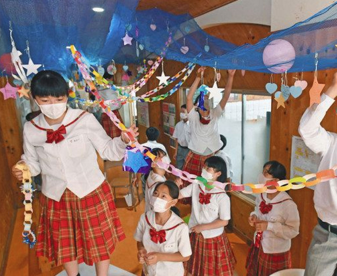 天の川に「コロナなくなって」 福井中生短冊飾り付け