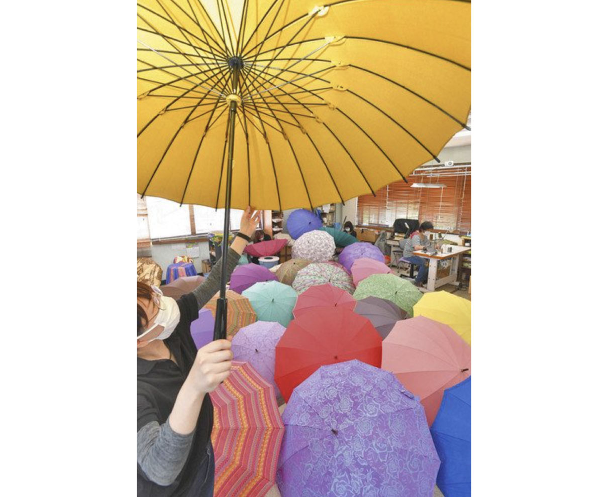 カラフルな傘　雨も気分よく　福井で検品作業