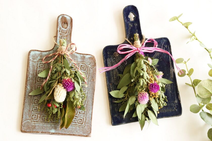 陶板に飾る ミモザのスワッグ作り