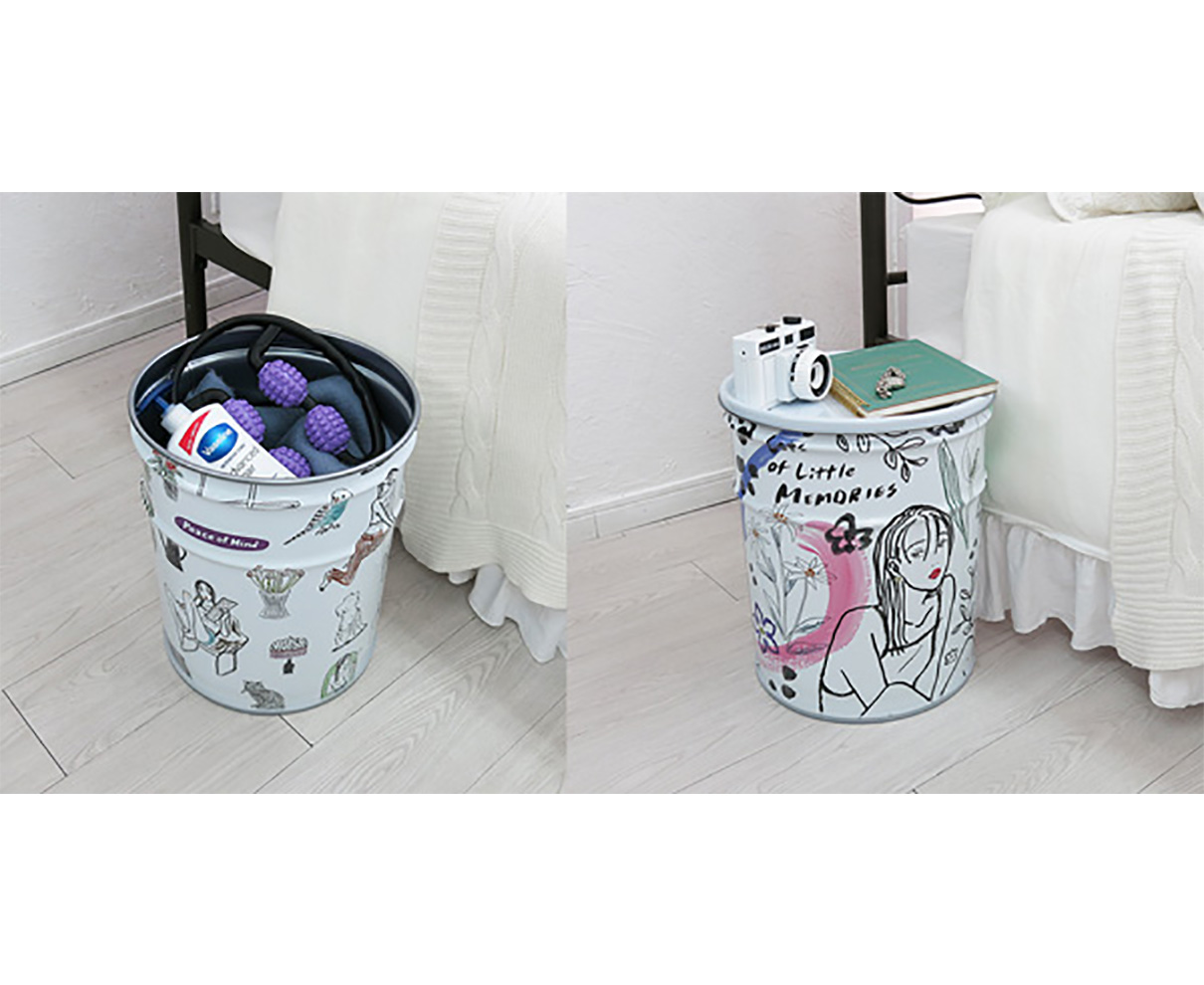 まるで大人の宝箱。本やお菓子を収納できてテーブルとしても使えちゃう、おしゃれで便利なペール缶が気になる