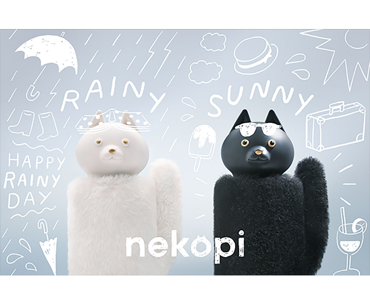 ふわふわカバーから覗くキョトン顔がかわいい〜。折りたたみ傘「nekopi」は、日傘にもなるハイスペアイテム