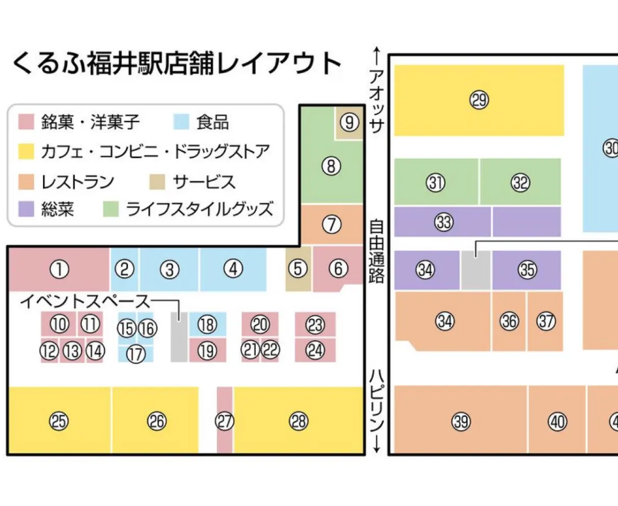 「くるふ福井駅」多彩な43店　新顔19、飲食店充実