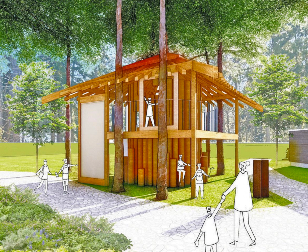 金津創作の森にツリーハウス　福井大生らデザイン　来月施工